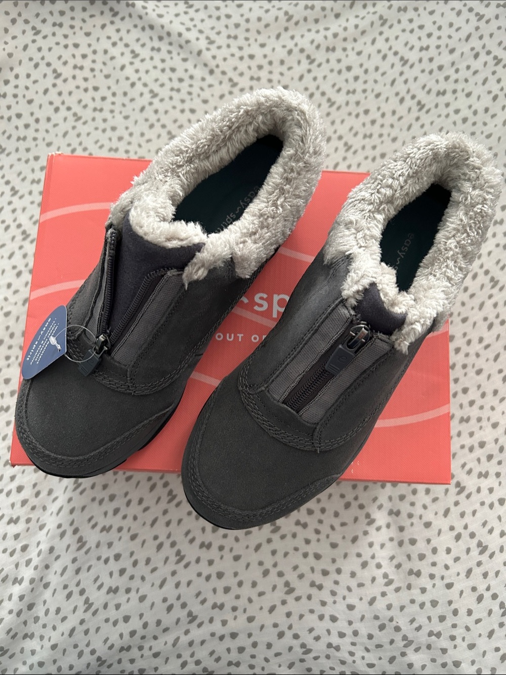 Easy Spirit Women's Gray Faux-Fur Lined Zip Slip-On Boots